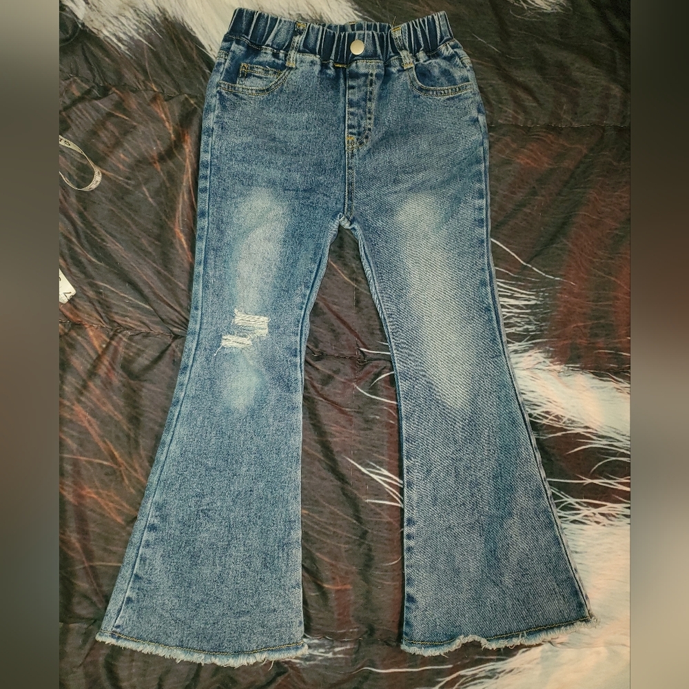 B2G1F Shein Girls Size 7Y Pull On, Distressed, Flared Jeans